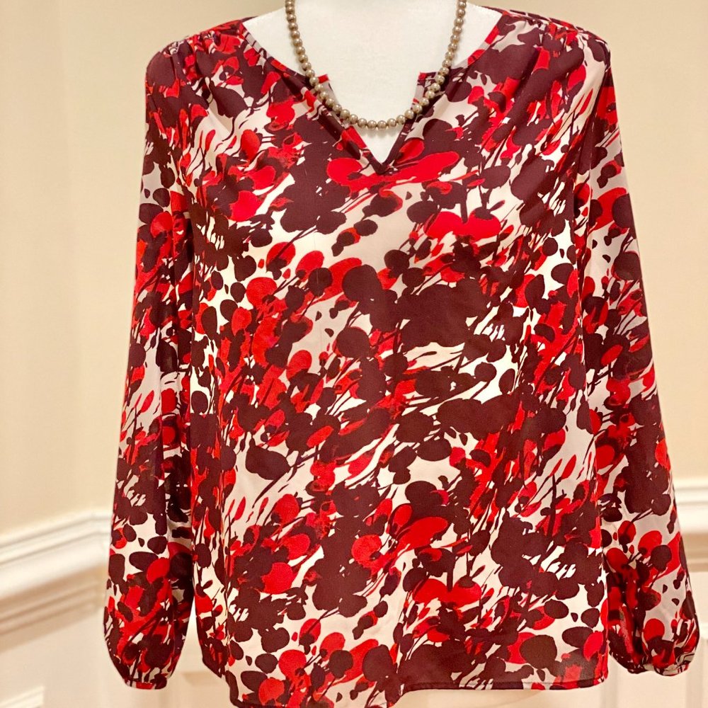 J.Crew Abstract Red/Rust Blouse, Size Small - Picture 2 of 4